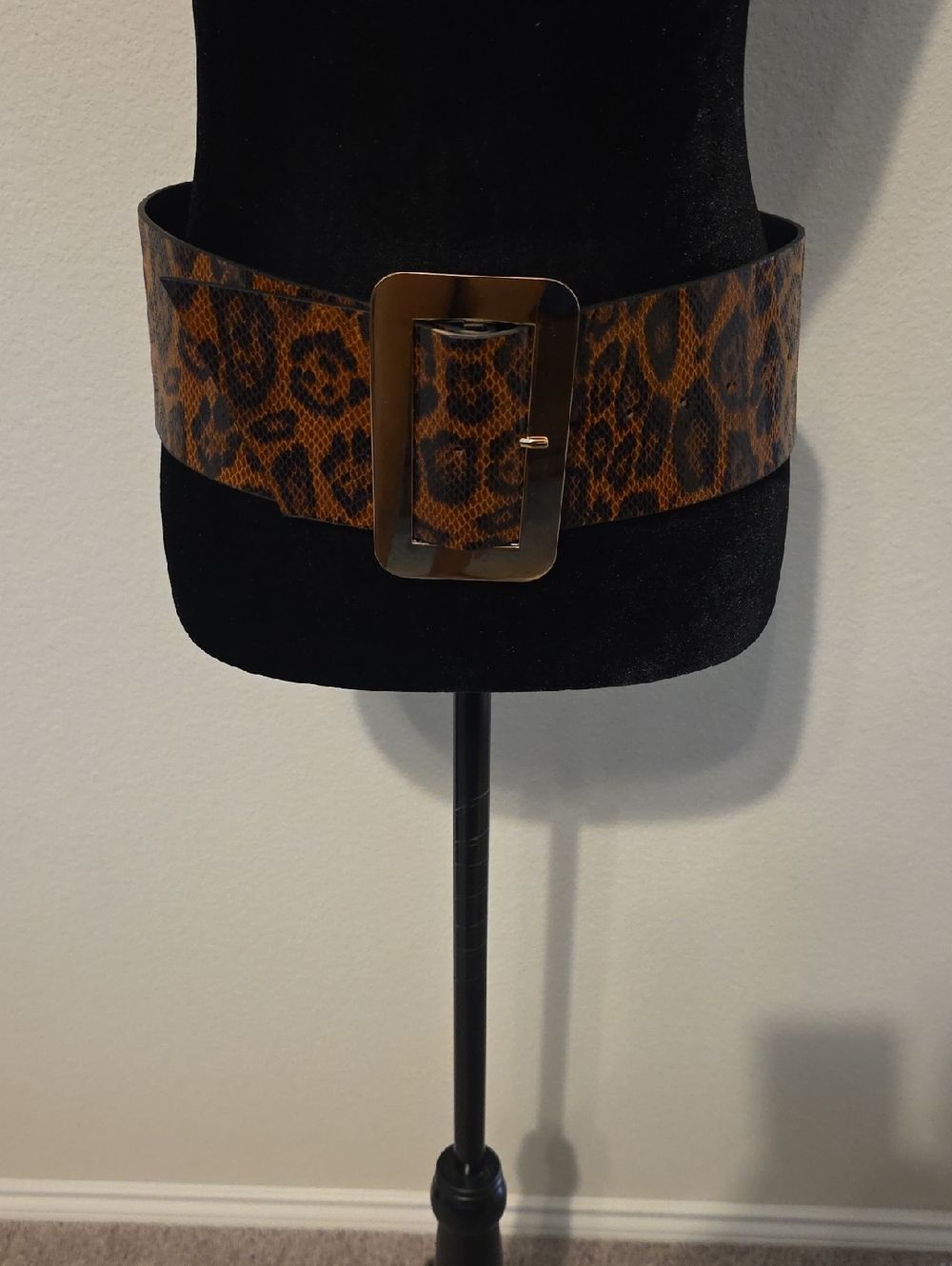 Leopard Print Wide Waist Belt with Gold Buckle